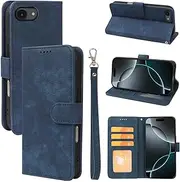 Uorker for iPhone 16e Flip Case Leather Wallet Cover with Wrist Strap, Magnetic Closure & Card Holder | Flip Protective Mobile Phone Case for iPhone 16e (Blue)