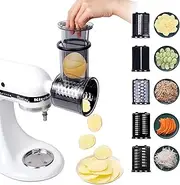 [PQPO] Slicer/Shredder Grater Attachment for Kitchen Aid Stand Mixer with 5 Blades, Cheese Grater Attachment, Compatible with Kitchenaid Mixer Accessories