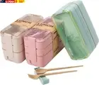 3 Pack Stackable Bento Box Japanese Lunch Box Kit with Spoon & Fork, 3-In-1 Comp