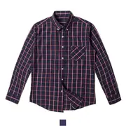 Men's Square Plaid Navy Long Sleeve Shirt