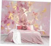 Pink Marble Wallpaper Mural Abstract Gold Gilt Large Art 149" x 107" Mural-0036