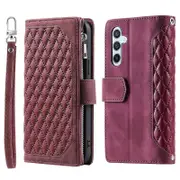 For Samsung Galaxy S23 FE Phone Case Shell Rhombus Texture Zipper Pocket Wallet Stand Cover