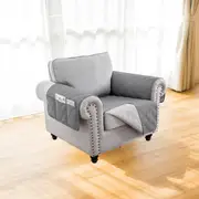 Recliner Sofa Cover Backless for 1/2/3 Seater with Pocket, Slipcovers Reversible Washable Elastic Adjustable Strap for home,Grey