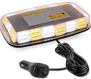 Polieez 108LED Roof Top Strobe Light for Trucks, 11" Emergency Light for Vehicles, 12-24V Amber Strobe Light Bar with Magnetic Base, Flashing Light for Vehicles Trucks Snow Plow (Amber Mix White)