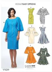 VOGUE SEWING PATTERN 9239 MISSES 6-14 EASY DRESSES W/ FLARED OR STRAIGHT SKIRTS