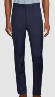 $575 Santorelli Men's Blue Solid Wool Flat-Front Dress Pants Size 32