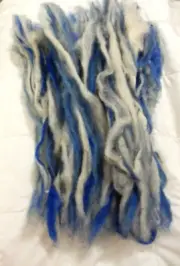 Wool Roving Strips Shades of Blue, White, Gray for Felting Spinning 4.5 Ozs.