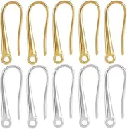 SUNNYCLUE 1 Box 40Pcs French Earring Hooks Earring Wires Gold Silver Fishhooks Teardrop Ear Hoops Metal Brass Fish Hook Ear Wires for Jewelry Making Accessories DIY Crafts Women Adults Supplies