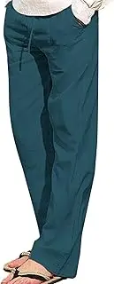 [Generic] Men's Loose Linen Pajamas Pants Casual Lightweight Elastic Waist Yoga Pant Relaxed Open Button Mens Beach Trousers, Green 3, Small