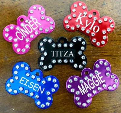Crystals Pet ID Tags Personalized Front and Back Engraving