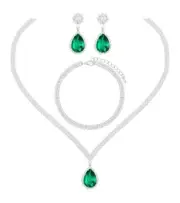 Elegant Silver Crystal Wedding Necklace Earrings Style #2-emerald green