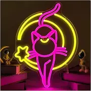 Sign Lamp Moon Cat Neon Lights USB Powered Dimmable Sign for Bedroom Home Club Party Wall Decoration 30cm×41cm