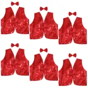 6x Kids Sequin Vest Bow Tie Set Costume 80s Party Dress Up Waistcoat - Red