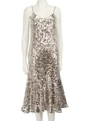 Silver Sequin Sleeveless Midi Dress