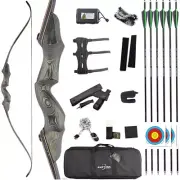 60'' Recurve Bow 25-60lbs Set 15'' Wooden Riser Takedown Archery Hunting Target