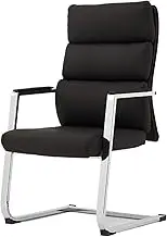 Classic Home Office Mid Back Chair with Metal Chrome Finish Ergonomic Office Chair No Wheels Desk Task Chair(Black)