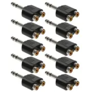 10x Stereo 6.35mm 1/4" Male to 2 RCA Female Audio Y Splitter Adapter Converter