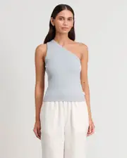 [Jag] Jag Women's Wendy One Shoulder Tank Top In Light Blue Size 16 16 Blue