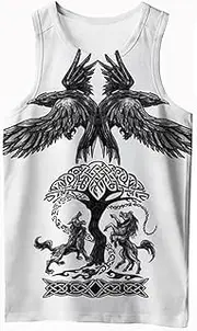 [yayoitimes] Norse Mythology Men Sleeveless T-Shirt,Medieval Gothic 3D Printed Pagan Summer Breathable Mesh Quick Dry Vest