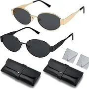 [Gehowesy] Sunglasses 2PCS Classic for Men and Women Classic Polarized Retro Oval Sunglasses UV400