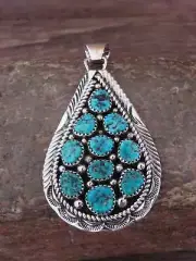 Native American Sterling Silver & Turquoise Cluster Pendant by M. Jones