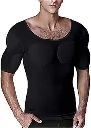 [ARSAVDCG] Men's Fake Chest Muscle T-Shirt, Breathable Invisible Simulation Shoulders Padded Compression Underwear for Party