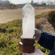 1090g Natural Clear Quartz Obelisk white Cystal Point Wand Tower healing +Stand
