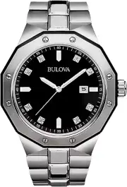 Bulova Men'S Classic Stainless Steel 3-Hand Date Quartz Watch with Diamonds and
