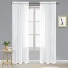 White Sheer Curtains 84 inches Long 2 Panels Set, Rod Pocket Voile Window Tre...
