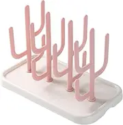 Folpus Baby Bottle Drying Rack Drying Station Countertop Stable Organizer Bottle Holder for Nipples Parts Cups Accessories, Pink