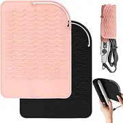Pack of 2 Silicone Heat Resistant Mat for Hair Straightener, Heat Protection Mat for Curling Irons, Non-Slip Mat Pad for Hot Hair Styling Tools (Pink, Black)