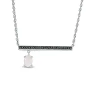 Oval Lab-Created Opal and 0.05 CT. T.W. Enhanced Black Diamond Bar Necklace in Sterling Silver