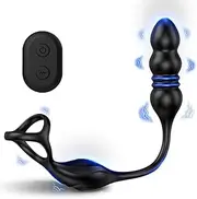 Anal Penis Ring Vibrator,with Remote Controls Anal Plug Cock Ring with 9 Stretches and 9 Vibration Modes, Silicone Vibrating Cock Ring Sex Machine, Sex Toys for Men and Couple Pleasure