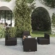5 Piece Garden Lounge Set with Cushions Poly Rattan Black Patio Bar Sets
