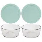 Pyrex 7201 4-Cup Glass Storage Bowl & 7201-PC Muddy Aqua Plastic Lid (2-Pack)