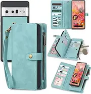 TwoHead for Google Pixel 6 Pro Case, Detachable Magnetic Wallet Case with Card Holder,Coin Pocket,PU Leather All-Round Shockproof Cover, 6.7in,Blue