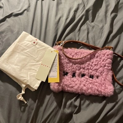 Marni Pink Shearling Pochette Shoulder Bag