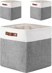 Kallax Storage Boxes, Set of 3 Fabric Storage Cubes with Handles(Grey White,3 Pack)