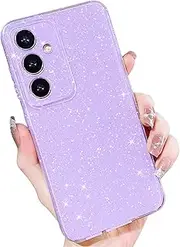 Case for Samsung Galaxy S24 Plus/S25 Plus,Cute Bling Slim Shockproof Soft TPU Phone Cover with Glitter Design,Stylish Protective Case for Women Girls-Purple