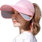 [Alwar] Summer Women Hat,Big Brim,UV Protection,Sunshade,Breathable,Face-Covering,Pull-Out Empty Top Hat for Fishing,Hiking,Camping,Outdoor,Beach Pink