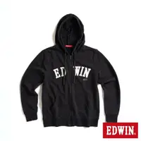 在飛比找momo購物網優惠-【EDWIN】女裝 大LOGO貼布繡連帽拉T外套(黑色)