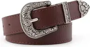 Yuzee Western-Leather-Belts-Women Vintage Waist-Belts with Hollow Out Flower Buckle