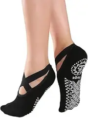 [YKISIL] Yoga Socks for Women Non-Slip Grips & Straps, Ideal for Pilates, Pure Barre, Ballet, Dance, Barefoot Workout Fitness Sport Sweating Socks