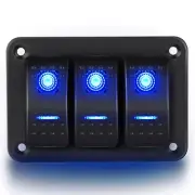 Car 3 Gang Toggle Rocker Switch Panel ON-OFF Boat Marine Truck Blue LED Aluminum (for: Audi)