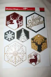 Christmas Window Clings RUSTIC MERRY CHRISTMAS DEER TREES