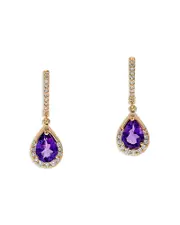 Bloomingdale's Fine Collection Amethyst & Diamond Pear Halo Drop Earrings in 14K Yellow Gold
