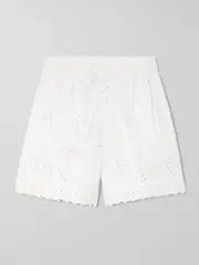 [Saloni] Saloni - Paige Scalloped Broderie Anglaise Cotton Shorts - White - UK 14 UK 14 White