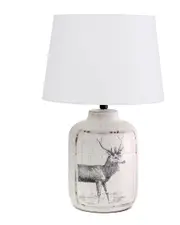 Lalia Home Rustic Deer Buck Nature Printed Ceramic Farmhouse Accent Table Lamp