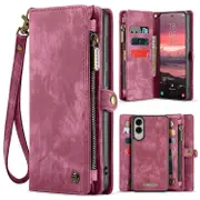 For Samsung Galaxy S25 Edge Phone Cases CASEME Leather Cover with Detachable Wallet and Strap Multicolor Red