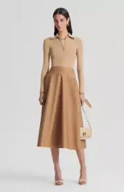 Scanlan Theodore Cotton Pleat-Front Midi Skirt in Spice sz AU12 NWT